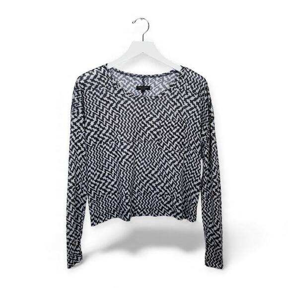 RAG & BONE Top Black & White Crop Round Neck Tee Long Sleeve - Size Small - Picture 1 of 7